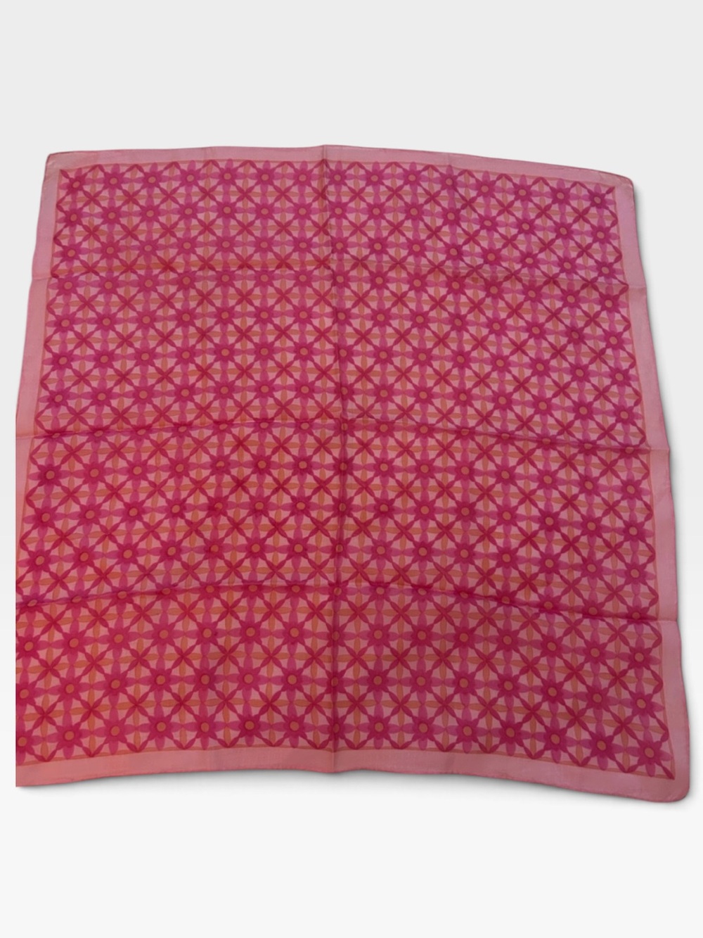 Pink Floral Geometric Silk Scarf hand rolled sewn edges